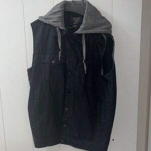 Vintage Dravus black Denim Vest with Heather Gray Hood